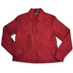 New Direction Red Textured Design Button Up Shirt Jacket‎ Shaket Women's Size S